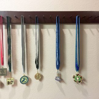 ActionCraftworks.com 30 peg, 36" wide, single row, rounded corners, sports medals display rack, front