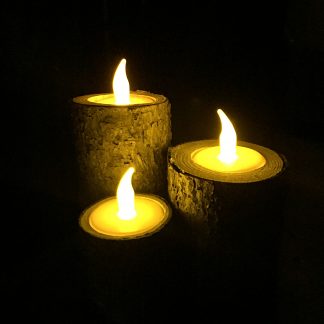 ActionCraftworks.com 3 rustic wood candle holders, night, flat base