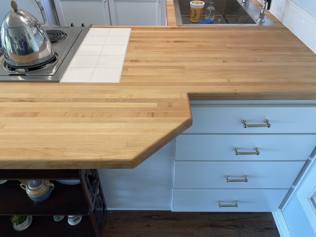 Custom cut butcher block to match prior laminate countertop in Vancouver WA