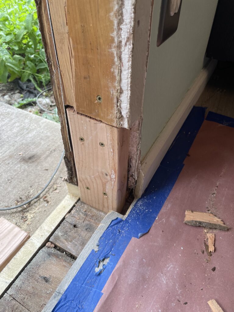 Dry rot repair for new French door installation by Action Craftworks LLC in Vancouver, WA