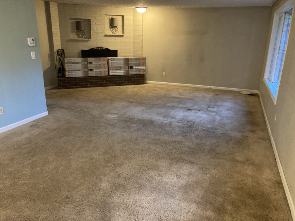 Existing carpet before LV flooring installatin by Action Craftworks LLC in Vancouver, WA