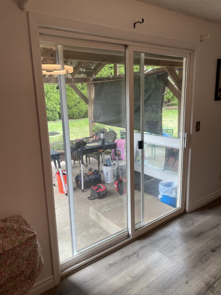 Existing sliding glass doors at patio with old moulding in Vancouver WA