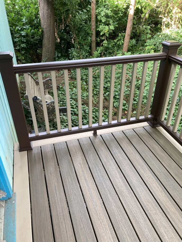 Trex composite deck and composite railings for porch deck rebuild by Action Craftworks LLC in Vancouver, WA