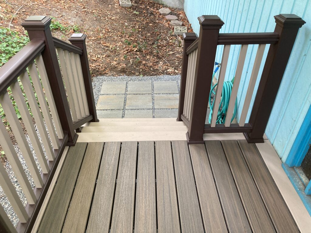 Trex toasted sand deck and rope swing stairs for porch deck rebuild by Action Craftworks LLC in Vancouver, WA