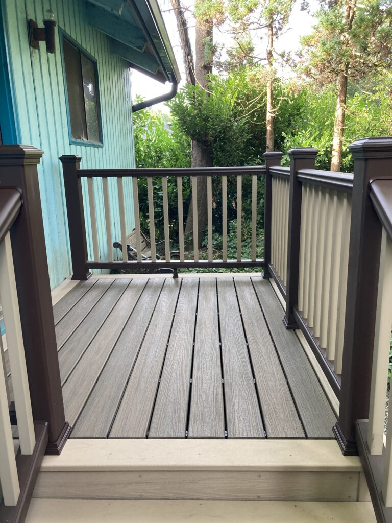 Trex composite boards, toasted sand, for porch deck rebuild by Action Craftworks LLC in Vancouver, WA