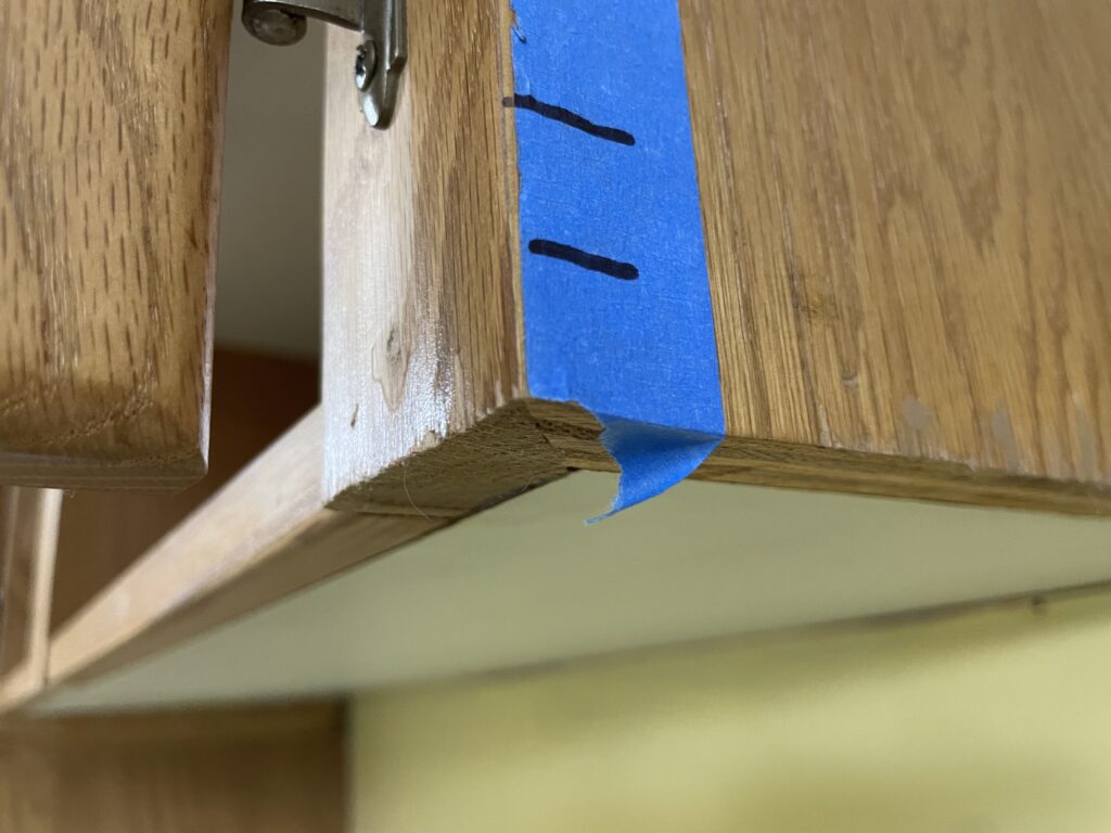 Kitchen cabinet renovation: proposed new shelf location by Action Craftworks LLC in Vancouver, WA